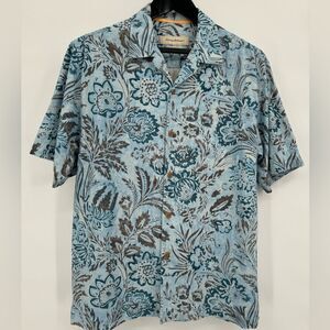 Tommy Bahama Silk‎ Hawaiian Floral Mens size L S/S Casual Button Down EUC Blue